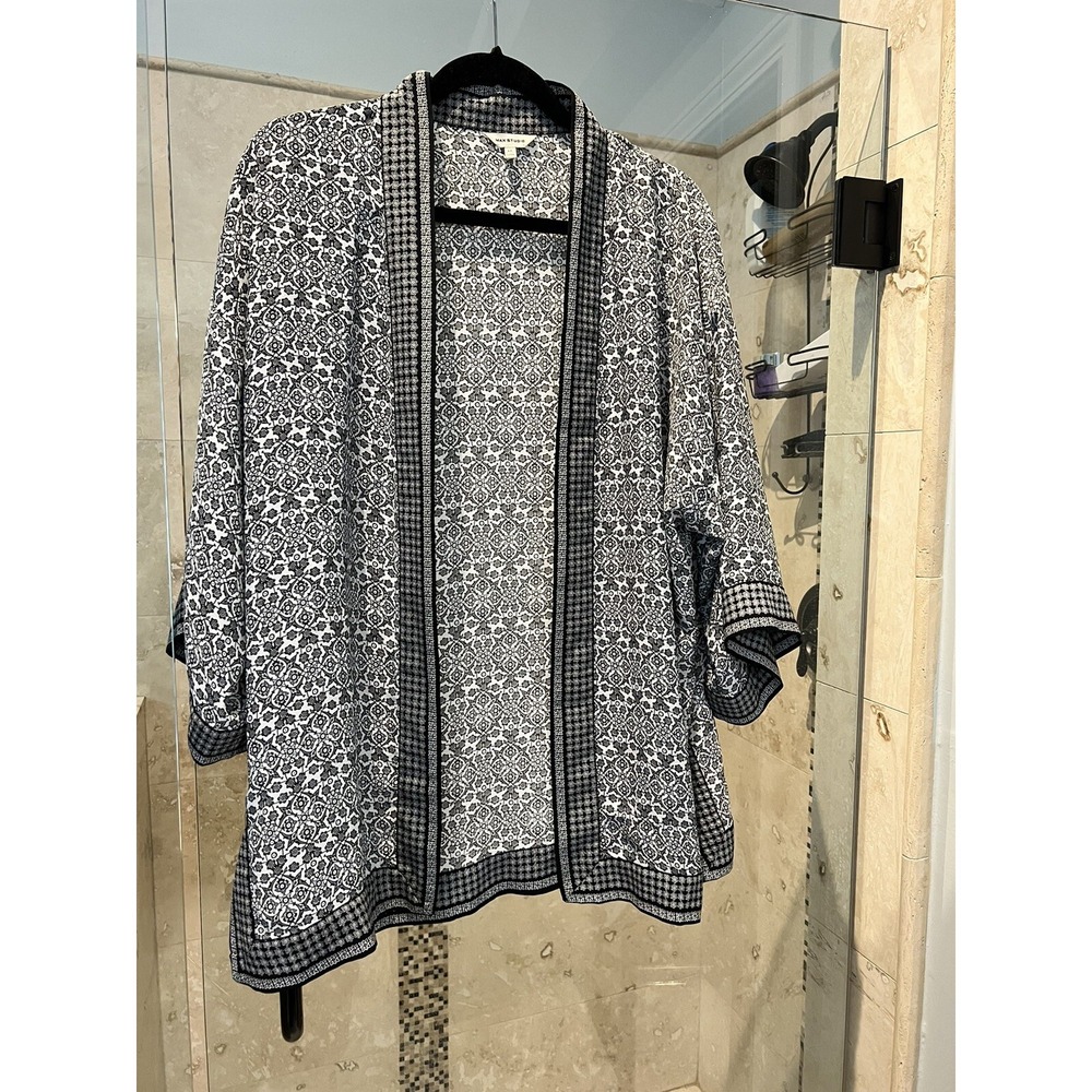 MAX STUDIO Women Floral Printed Open Front Kimono Medium Gray Black 8701D20